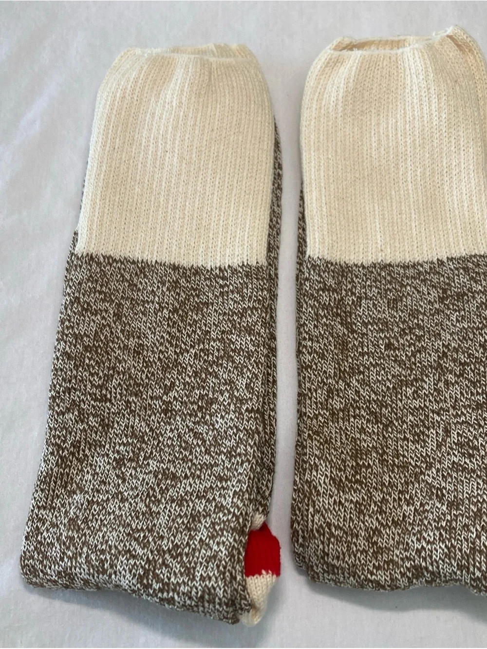 Rockford Red Heel Socks Cream and Marled Brown Crew Socks with red heel NWT